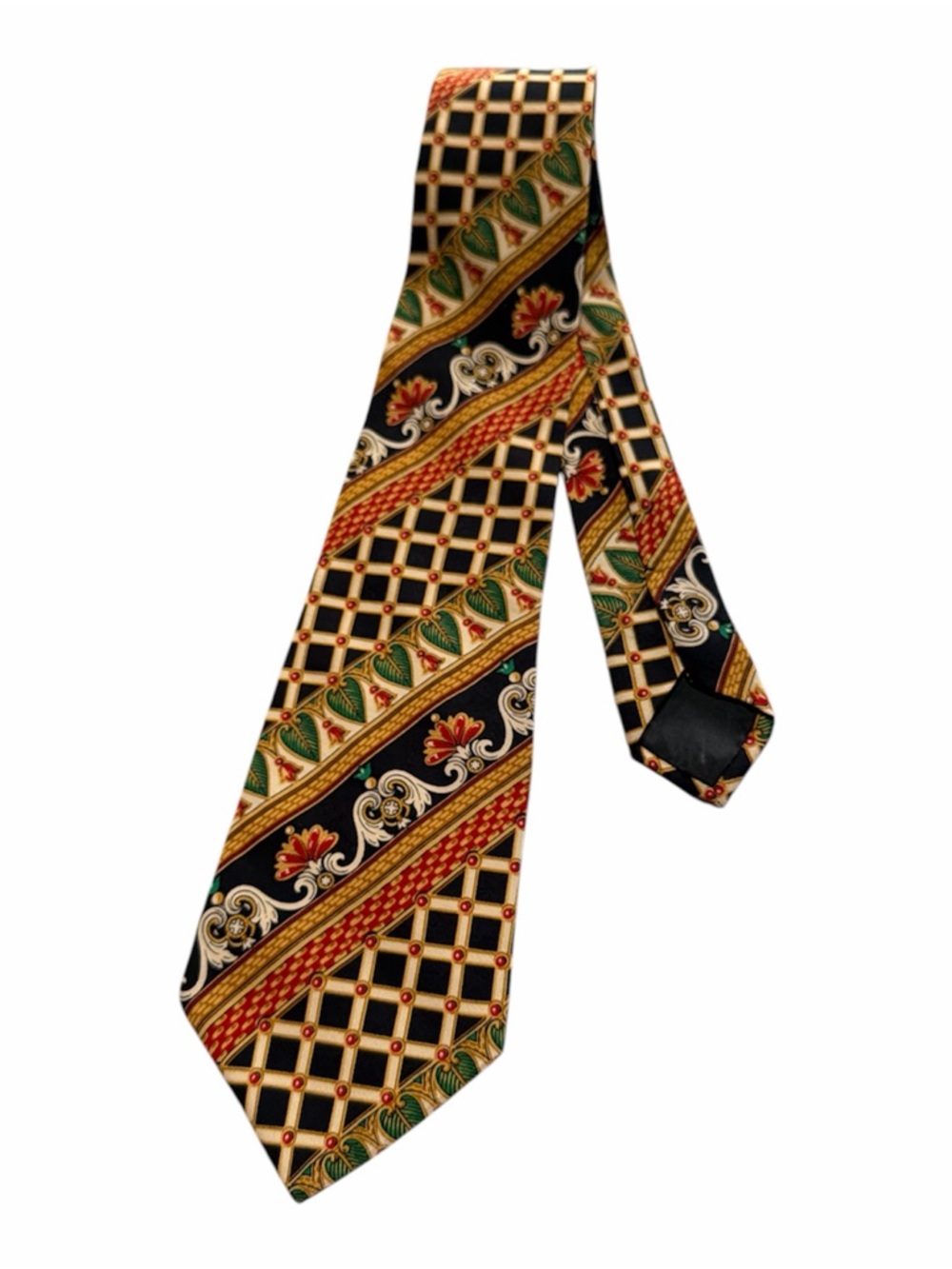 Vintage GIAN MARCI VENTURI Silk-Feel Black Baroque Patterned Men's Tie